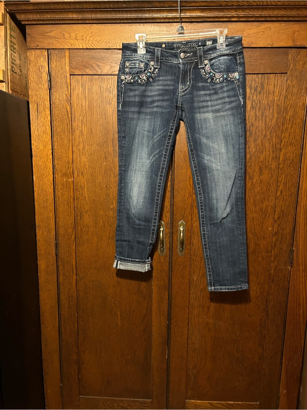 Miss Me Dark Blue Cropped Embellished Jeans